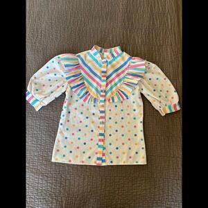 VTG Striped & Polka Dot button Up Girls Blouse Size 10